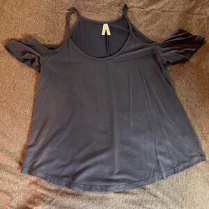 Dark blue-silk like, low sleeves